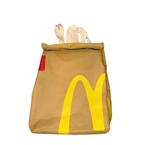 McDonalds Im Lovin It Roll‎ Top Backpack Brown Tan Golden Arches PaperBag Canvas